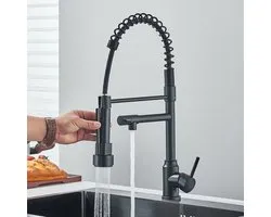 Robinet de cuisine, robinet de cuisine noir rotatif à 360 degrés, double tête de pulvérisation, robinets de cuisine avec ressort, mitigeur pour évier