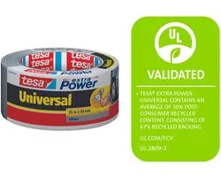 tesa textieltape Extra Power universeel ducttape sterke grip veelzijdig plakband – grijs 25m x 50mm