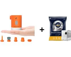Flextail Gear 1x Max Pump 2 Pro Luchtbedpomp - 4 in 1 - Luchtpomp, Lantaarn, Vacuümpomp, Noodpowerbank - Oranje + Vacuüm opbergzakken voor kleding - 80x60 cm - 4 stuks