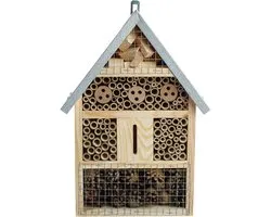 BOGATECO Groot Insectenhotel avec Toit Métallique - L Hôtel à Abeilles en Massief Hout - Nichoir pour Abeilles Sauvages & Coccinelles - Diverse Maten