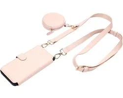 CaseMania Backcase hoesje geschikt voor Apple iPhone 16 - Effen Roze - Kunstleer - 2in1 Bookcase met Koord - XL Wallet 6 pasvakjes - Matchende Mini Bag - MagSafe Compatibel