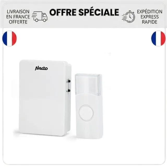 Alecto ADB-11WT Sonnette sans fil portée 30 m signal acoustique et optique blanc
