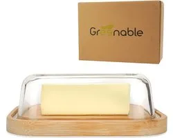 Thijox - Greenable Botervloot, Duurzame Bamboe Boterschotel met Glas Deksel, 250 g Boter, Milieuvriendelijke Transparante Container voor Keuken en Fee