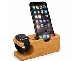 Bamboe Docking Station 2 in 1 - Oplaadstation / Telefoonhouder - Geschikt voor Apple Watch & Telefoon