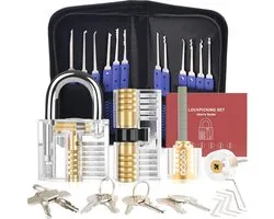MGM Trading Diyife Set de crochetage de serrure – 36 pièces – Outils de crochetage de Premium avec 4 cadenas de formation transparents pour le crochetage de serrure – Guide du débutant et formation de serrurier – Blauw