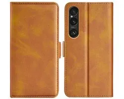 MobyDefend Hoesje - Geschikt voor Sony Xperia 1 VII - Luxe Wallet Book Case (Sluiting Zijkant) - Lichtbruin