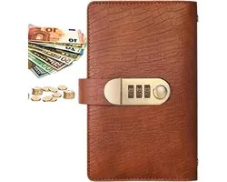 Livre d'épargne - Avec code de verrouillage - 100 pages - Comprend des pochettes - Pot d'épargne réutilisable - Carnet de codes - Planificateurs de budget - Cahier de budget - Livre de comptes - Classeur de budget - Épargne - Brun clair