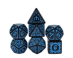 HOT Games dobbelstenen set druide zwart/blauw 7 delig dice.