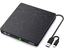Lecteur et graveur de DVD externes - Lecteur de DVD/CD pour ordinateur portable et Macbook - Données et alimentation via USB 3.0 ou USB C de Zedar