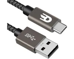 Drivv. Câble USB-C vers USB - Charge Fast / Chargeur Rapide - Câble de Données et de Charge USB C - 2 mètres - Samsung & Plus - Gris Moderne