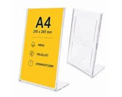 Présentoir à brochures A4 – Lot de 2 – Polystyrène transparent – Support en L pour dépliants, menus et informations – 22,5 x 10 x 29 cm