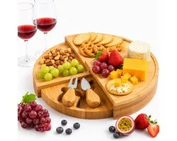 YYchan Borrelplank-Tapasplank-Villux Tapasplank-Serveerplank Rond-Serveerplank-Inclusief Kaasmesjes-Taspasplank Bamboe-40CM