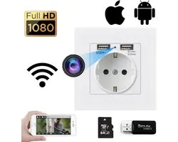 Prise Caméra Spy Cachée - Wifi avec App - Chargeur USB - Caméra Espionnage - Caméra de Sécurité FULL HD 1080P - Incl. Carte Micro SD 64 Go - Vision nocturne - Capteur de mouvement