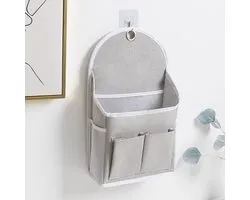 2 stuks Wall Storage Bag with Pockets, Cabinet Organiser, Basket with Adhesive Hook, Fabric Wall Organizer, Waterproof Hanging Bag for Cupboard Door, Bedroom（wit，grijs）