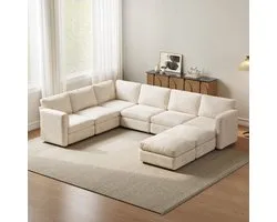 Guyii Modern Modulaire Canapé d'Angle 8 Places avec 2 Ottomans et Rangement – Grand Canapé en U 321 cm – Beige