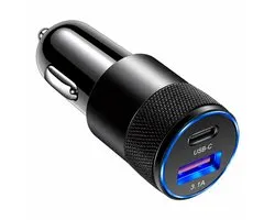 Autolader USB-C + USB-A 3.1A - Dual USB Auto Oplader - Aluminium Behuizing - Geschikt voor iPhone, Samsung, Google Pixel, OnePlus, iPad & Meer - Zwart