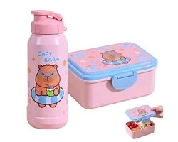 Namajunas - Ensemble de boîte à lunch capybara - Boîte à lunch pour enfants - Boîte à pain capibara avec compartiments - Bento box de 750 ml et gourde de 450 ml - Idéal pour la rentrée, le pique-nique et la maternelle - Cadeau pour filles