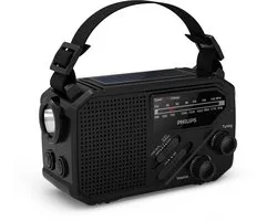 PHILIPS TAR1609 draagbare Noodradio FM/AM met interne oplaadbare batterij, back-up met AAA-batterij en handslinger, autovakantie, zonne-energie, ingebouwde led-lamp en zaklamp als noodradio survival emergency radio kamperen, wandelen, stroomuitval