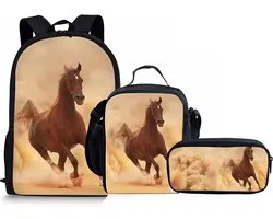Belidome Kids School Backpacks Set Insulated Lunch Pouch Pencil Case Shoulder Bag, Horse Running, One-size, schoolbag set