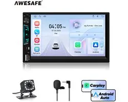 Awesafe Carplay 7 Inch Universele 2DIN Scherm autoradio - Draadloos Android Auto - Microfoon - Touchscreen - FM Radio - Bluetooth - HD Achteruitrijcamera - EQ - TypeC / USB