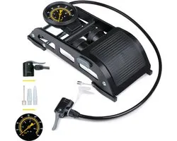 Dunlop Pompe à pied double avec manomètre - Pompe à air pour voiture, vélo, moto et ballon - Pompe à vélo avec manomètre - Pompe avec valve Schrader et valve française universelle