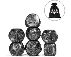 Lapi Toys - Dungeons and Dragons dobbelstenen - DnD - D&D - Polydice - 1 set (7 stuks) - Metaal - Zilver