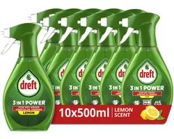 Dreft 3in1 Power Spray Stop Soaking - Spray de prétraitement, dégraissant, dégraissant pour vaisselle et Cuisine - Parfum citron - 10 x 500 ML