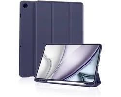 Étui Casemania compatible avec la tablette Samsung Galaxy Tab A11 Plus (11 pouces) - Blauw foncé - Étui pliable en trois parties - Smart Cover