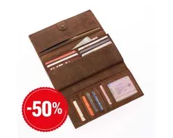 MoreThanHip - RFID overslagportemonnee van mat bruin vintage ecoleer - Derby - 19 x 10,5 x 2,5 cm