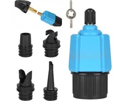 SUP Pomp Adapter - Ventieladapter voor Stand Up Paddle Board en Opblaasboot - Luchtventiel Adapter - Met 4 Luchtklep Nozzles - Lichtgewicht en Draagbaar - Blauw