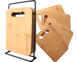 snijplanken met houder, set van 4, versch. groottes, spaart de messnede, als ontbijtplank, serveerplank, Houten snijplank met standaard (set van 4). Professionele houten snijplank voor het snijden en hakken van vlees, worst, kaas, brood
