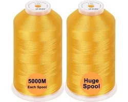 New brothread Set van 2 Polyester Machine Borduurgaren Enorme Spoel 5000M voor Alle Borduurmachines - Harvest Gold