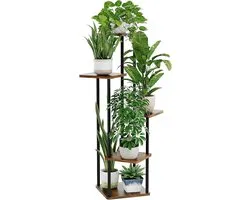 Bamworld Plant Stand Indoor High Shelves For Multiple 5 Tier Plants Corner Plant Table Stacked Flower Stand For Living Room Bedroom Balcony Brown