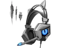 Casque Gaming - Pour PS4/5, Xbox One, PSP, ordinateurs portables - Avec microphone anti-bruit - Son surround stéréo - Réglage rapide du volume - Coussinets d'oreille souples en mousse à mémoire de forme - Éclairage LED - Noir