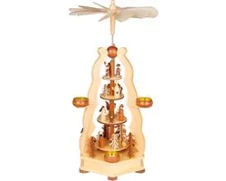 BRUBAKER Pyramide de Noël en bois, pyramide avec roi, chanteur d'étoile, Marie, Joseph et Jésus, pyramide de bougies chauffe-plat pour Noël, hauteur 55 cm, pyramide de table pour 4 bougies chauffe-plat, peinte à la main