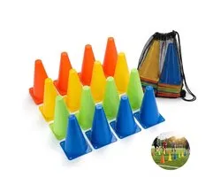DIVERZA Set de 12 cônes d'entraînement – Cônes de sport – Cônes de signalisation – Jalons pour l'entraînement – Sac de rangement inclus – Multicolore