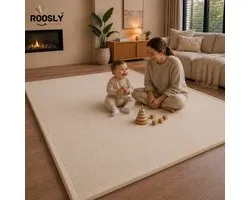 Tapis de jeu Roosly pour bébé - Tapis de jeu en velours pour bébé - Mousse à mémoire de forme extra épaisse 3 cm - Antidérapant - Doux et sûr - 150 x 200 cm - Sac de rangement inclus - Sand Beige