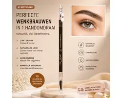 Valleynet | Crayon à sourcils waterproof | Brun foncé | Crayon à sourcils longue tenue avec taille-crayon gratuit pour des sourcils naturellement dessinés