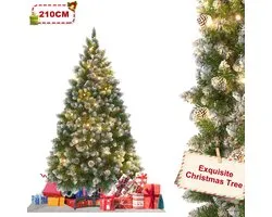 Sapin de Noël artificiel avec Siècle des Lumières LED - 2,1 m - Branches réalistes en PVC effet neige - Sans danger pour les enfants et ignifuge - Support inclus