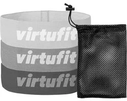 VirtuFit Resistance Bands - Mini Weerstandsbanden set - Katoen - 3 Stuks - Met Opbergtas - Full Body Workout - CrossFit - Thuis Sporten - Yoga & Fitness