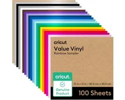 Cricut Permanent Value Vinyl - Pack of 100 Sheets - 30.5 cm × 30.5 cm (12" × 12") - Rainbow