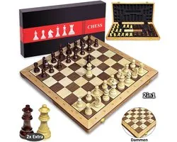 Ultra Handmade Chess - Plateau d'échecs XXL 52 CM - Jeu d'échecs et de dames 2-en-1 artisanal en bois de noyer massif gravé