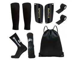 Dutchers® Voetbalset - 5 Delig - Voetbal Trainingsmateriaal - Scheenbeschermers - Compressie Kousen - Kniebeschermers - Trainingsuitrusting - Voetbalsokken - Gripsokken - Training Spullen - Zwart