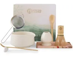Special Leaves Matcha Set - Wit - 8-delig - Japanse Matcha Thee Set - Matcha Klopper, Matcha Kom, Lepel, Zeef, Houder & Accessoires - Origineel Kerst Cadeau