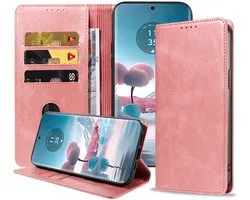 Compatible avec Motorola Edge 40 Neo Étui de téléphone en cuir synthétique avec fermeture magnétique et porte-cartes Étui portefeuille avec rabat - Étui portefeuille avec fente pour cartes - Or rose - Smartphonica compatible avec Motorola Edge 40 Neo