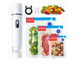 Fokelyi Machine sous vide portable - Pompe à vide stick - Rechargeable USB - Machine sous vide compacte - pour aliments - Incl. 35 sacs sous vide réutilisables