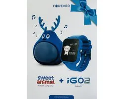 Forever iGO2 JW-150 Kinderhorloge blauw smartwatch voor Smartphone iOS + Android horloge met touchscreen IP68 + Bluetooth Luidspreker sweet animal Geschenkset