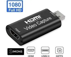 Simons HDMI Capture Card - HDMI naar USB 2.0 - Video Capture - Live Streamen - Recorden - Opnemen