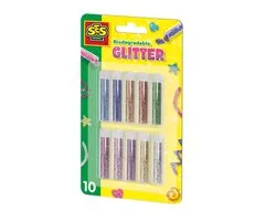 SES Creative - Biologisch afbreekbare glitters - 10 kleuren glitters - Glitters om te knutselen – glitterbuisjes - strooiglitter