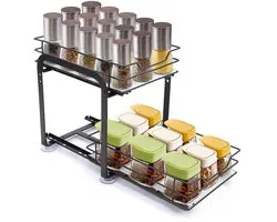 Dailygoods - Wakects 2-traps kruidenrek, uittrekbaar, kastorganizer, uittrekbaar ijzer, boven- en onderkant kunnen onafhankelijk worden uitgetrokken, in hoogte verstelbaar voor de meeste keukenkasten (S)